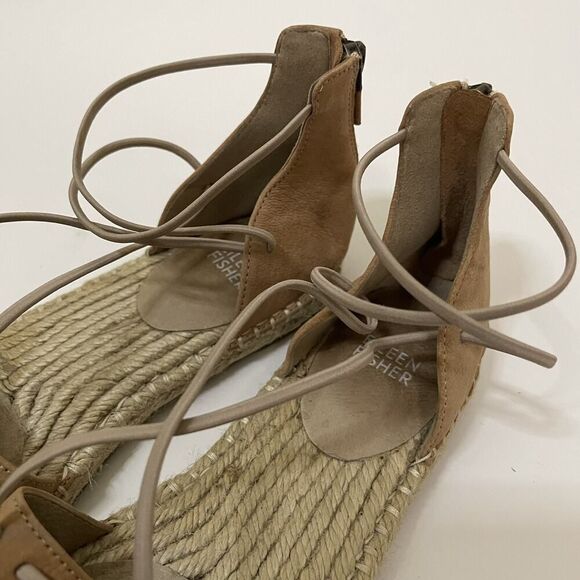 Eileen Fisher Lace suede cognac brown leather espadrille sandals US 9 - Picture 6 of 7